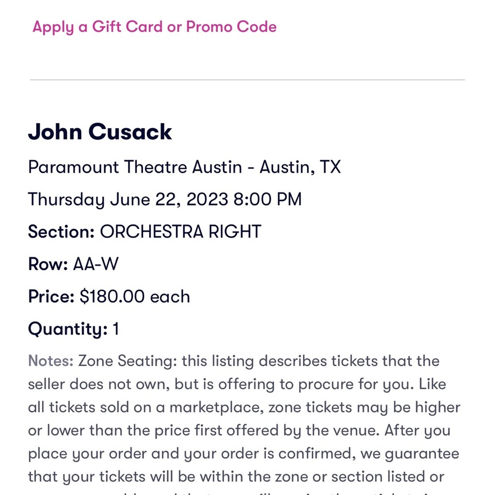 JOHN CUSACK TOUR AUSTIN STOP ON JUNE 22 at the paramount in Austin $257.00